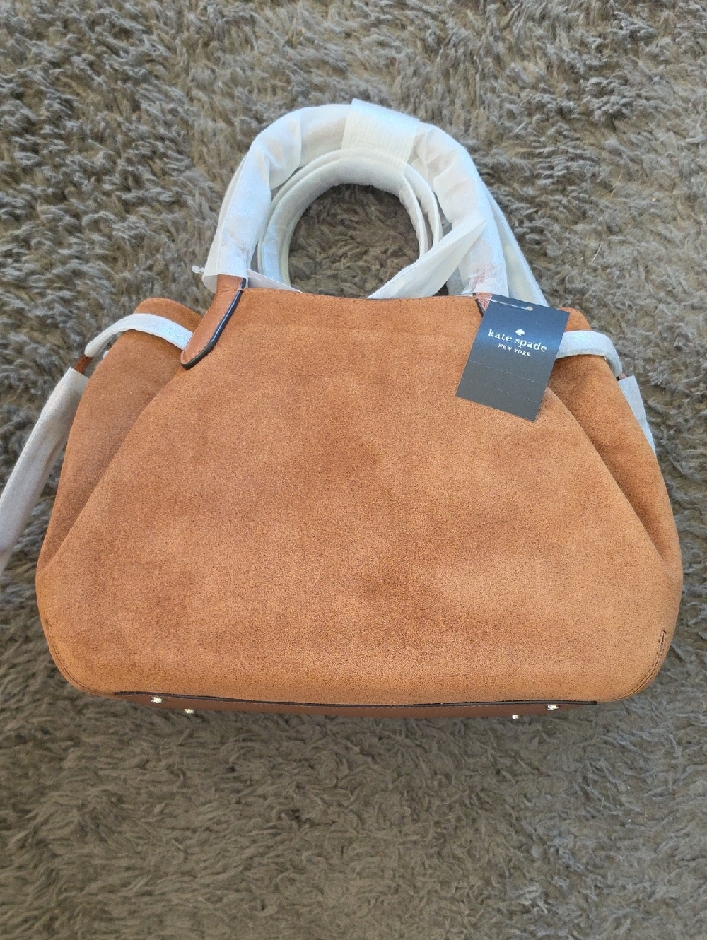 NWT Kate Spade Large Brown Suede Dumpling Satchel - Picture 3 of 5